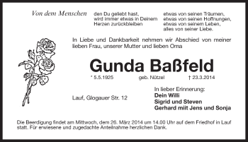 Traueranzeige von Gunda Bassfeld von Pegnitz-Zeitung